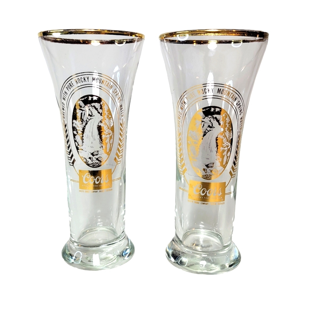 Coors vintage gold rimmed graphic beer glasses set of 2